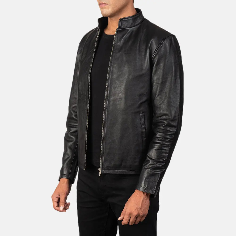 Alan Black Leather Biker Jacket