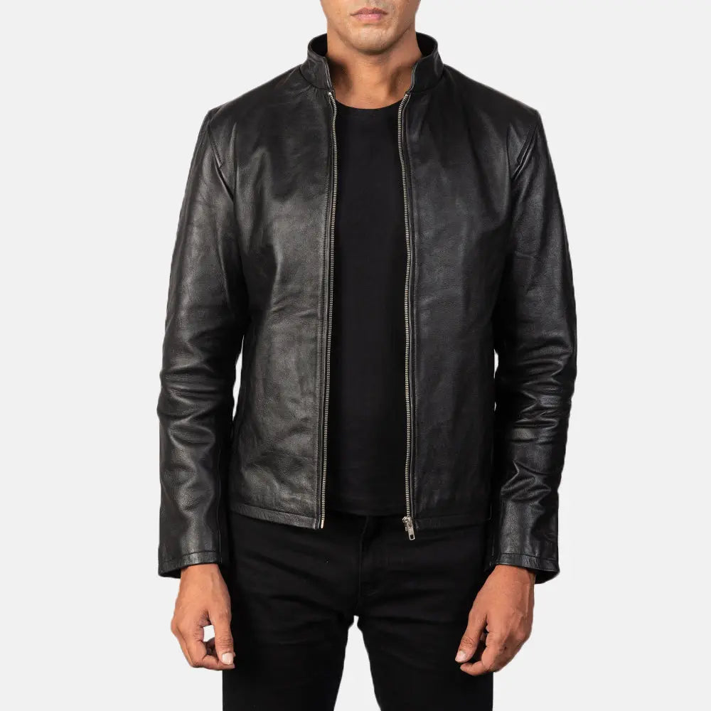 Alan Black Leather Biker Jacket