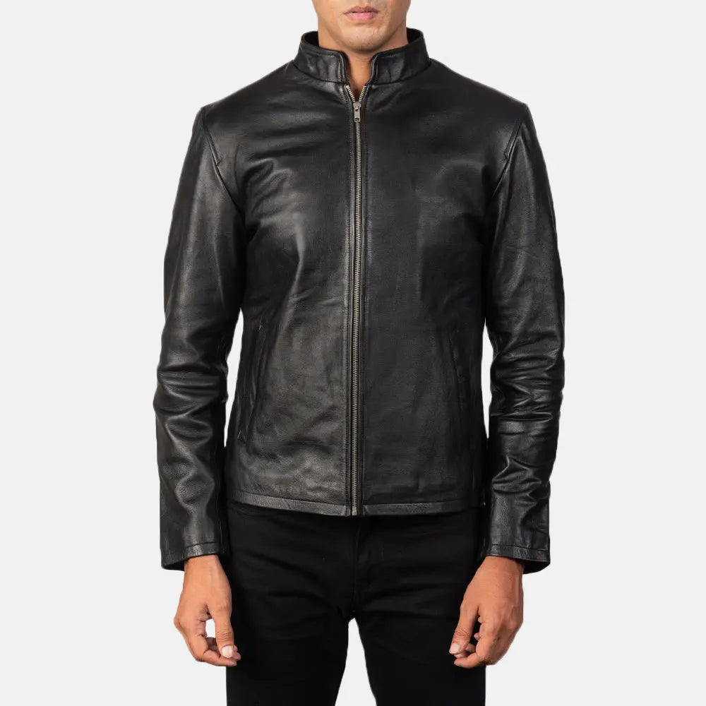 Alan Black Leather Biker Jacket