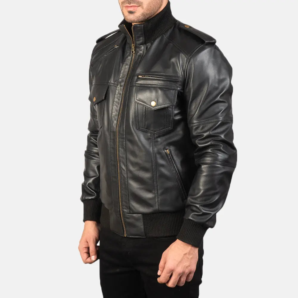 Black Leather Bomber Jacket