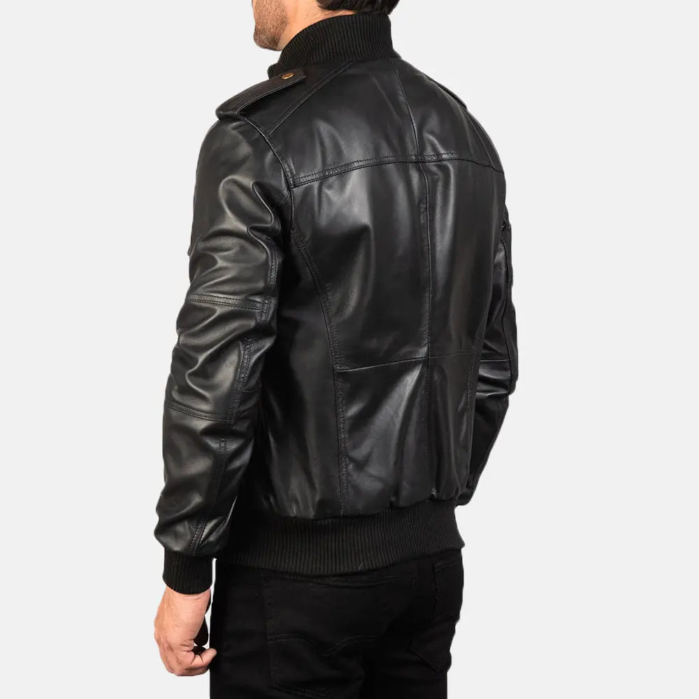 Black Leather Bomber Jacket