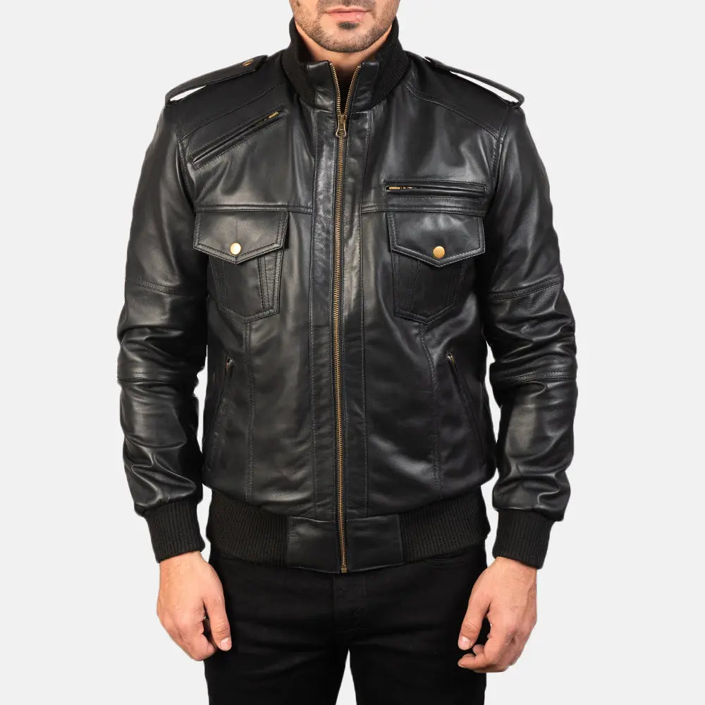 Black Leather Bomber Jacket