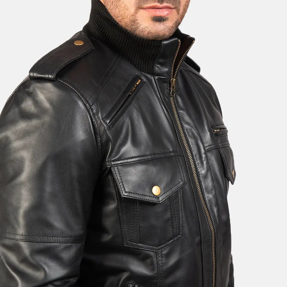 Black Leather Bomber Jacket