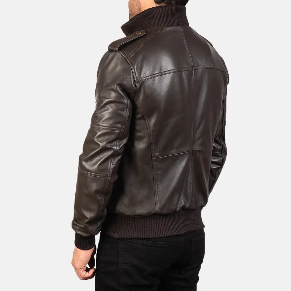 Brown Leather Bomber Jacket