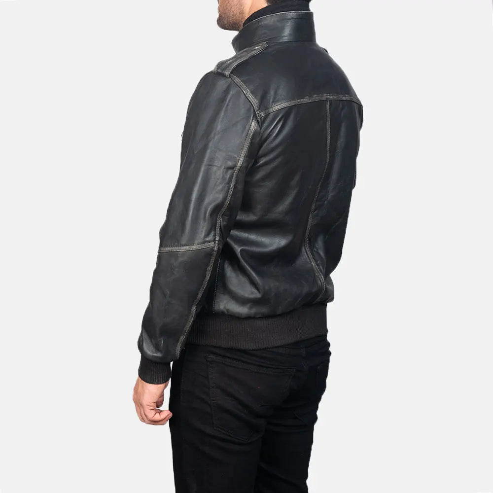 GlenS Black Leather Bomber Jacket