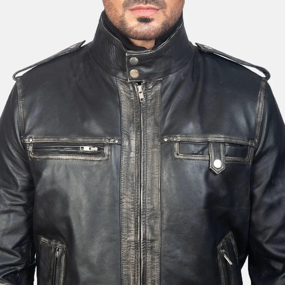 GlenS Black Leather Bomber Jacket