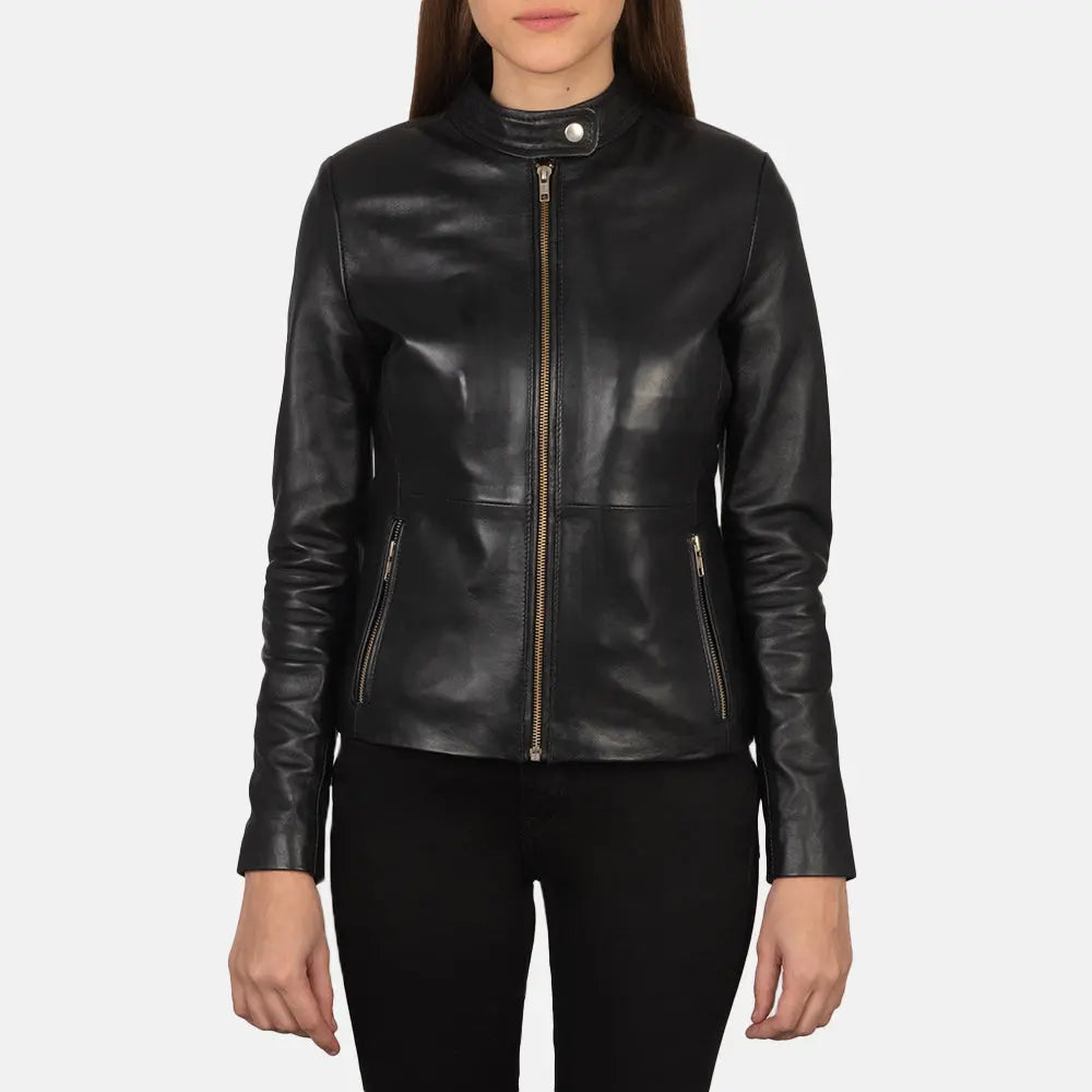 Lisa Black Leather Biker Jacket