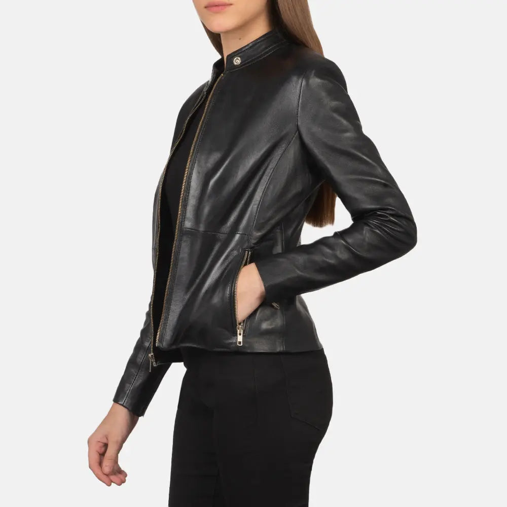 Lisa Black Leather Biker Jacket