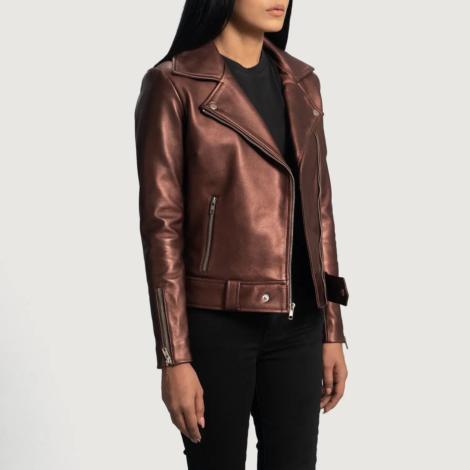 Maroon Leather Biker Jacket