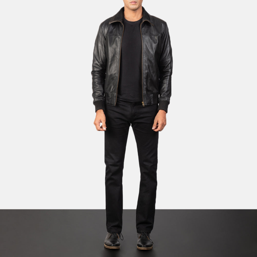 Air Black Leather Bomber Jacket