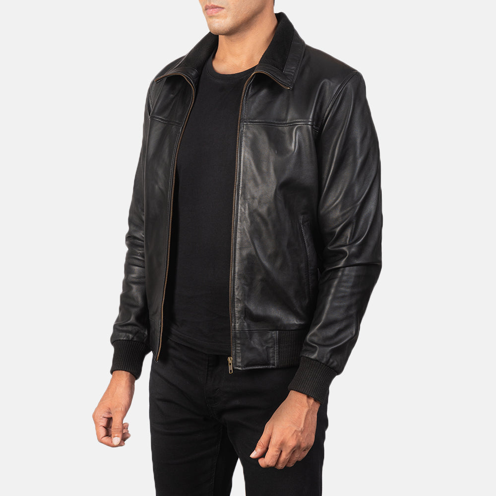 Air Black Leather Bomber Jacket