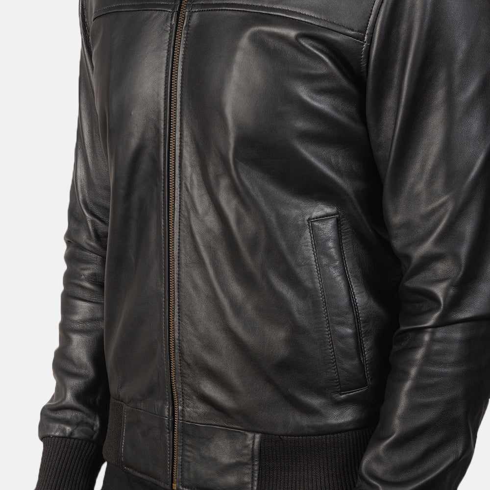 Air Black Leather Bomber Jacket