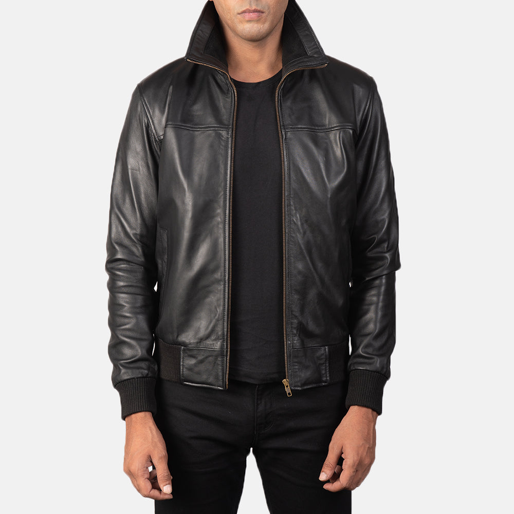 Air Black Leather Bomber Jacket