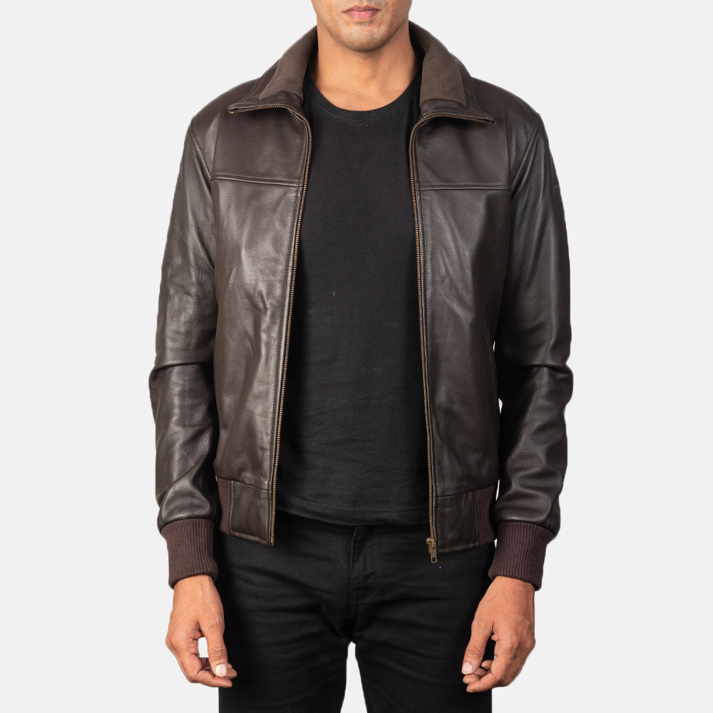 Air Brown Leather Bomber Jacket