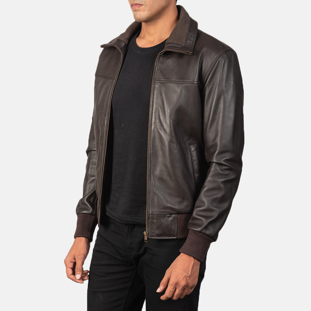 Air Brown Leather Bomber Jacket