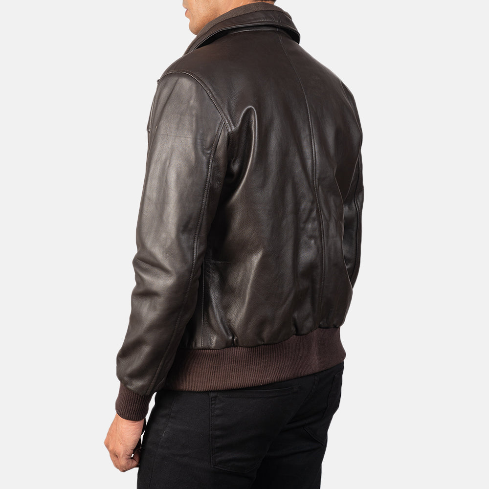Air Brown Leather Bomber Jacket