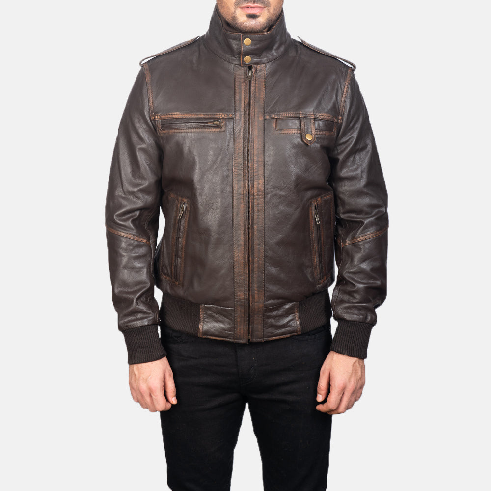 GlenS Brown Leather Bomber Jacket