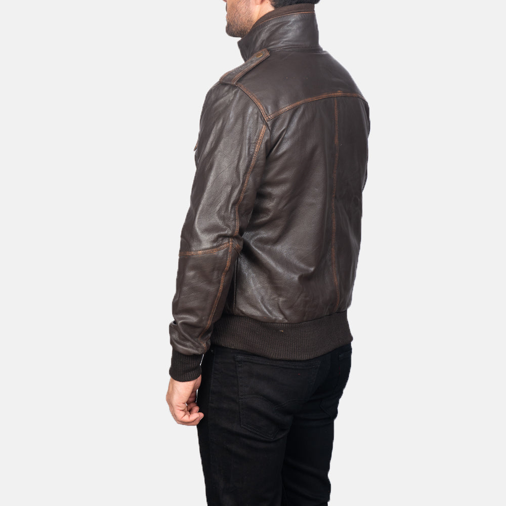 GlenS Brown Leather Bomber Jacket