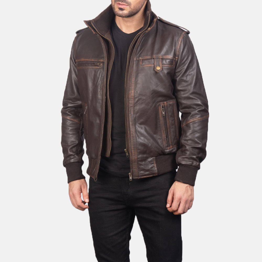 GlenS Brown Leather Bomber Jacket