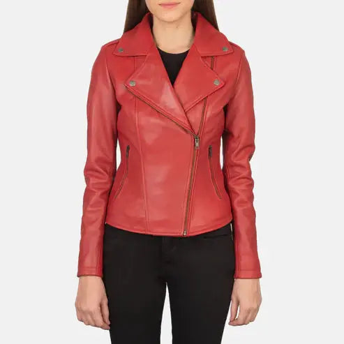 Women Red Flashback Leather Jacket