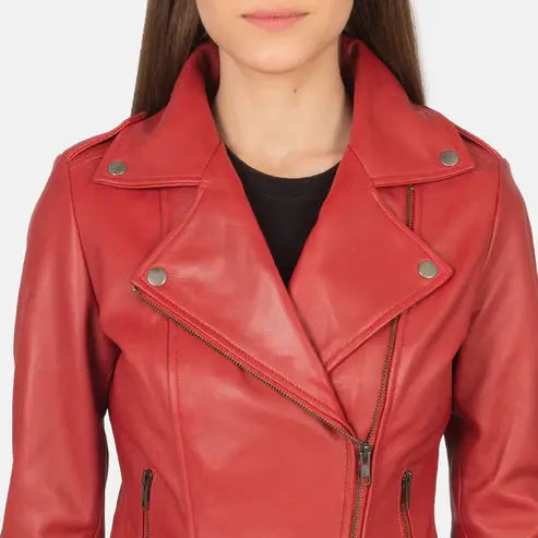 Women Red Flashback Leather Jacket