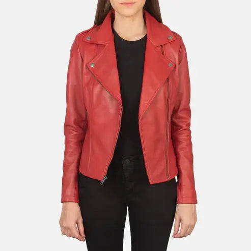 Women Red Flashback Leather Jacket