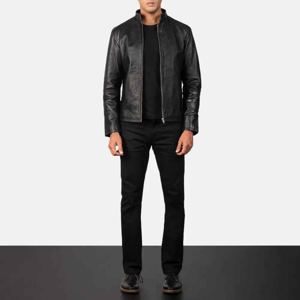 Alan Black Leather Biker Jacket