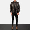 Brown Leather Bomber Jacket