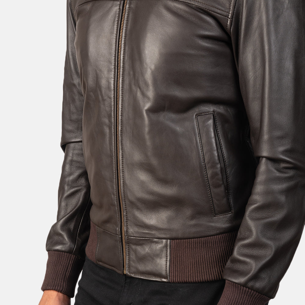 Air Brown Leather Bomber Jacket