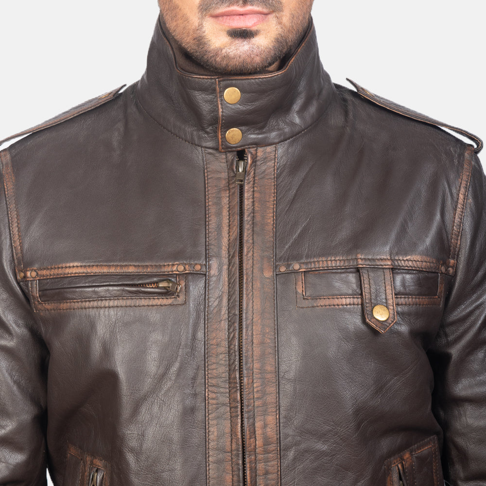 GlenS Brown Leather Bomber Jacket