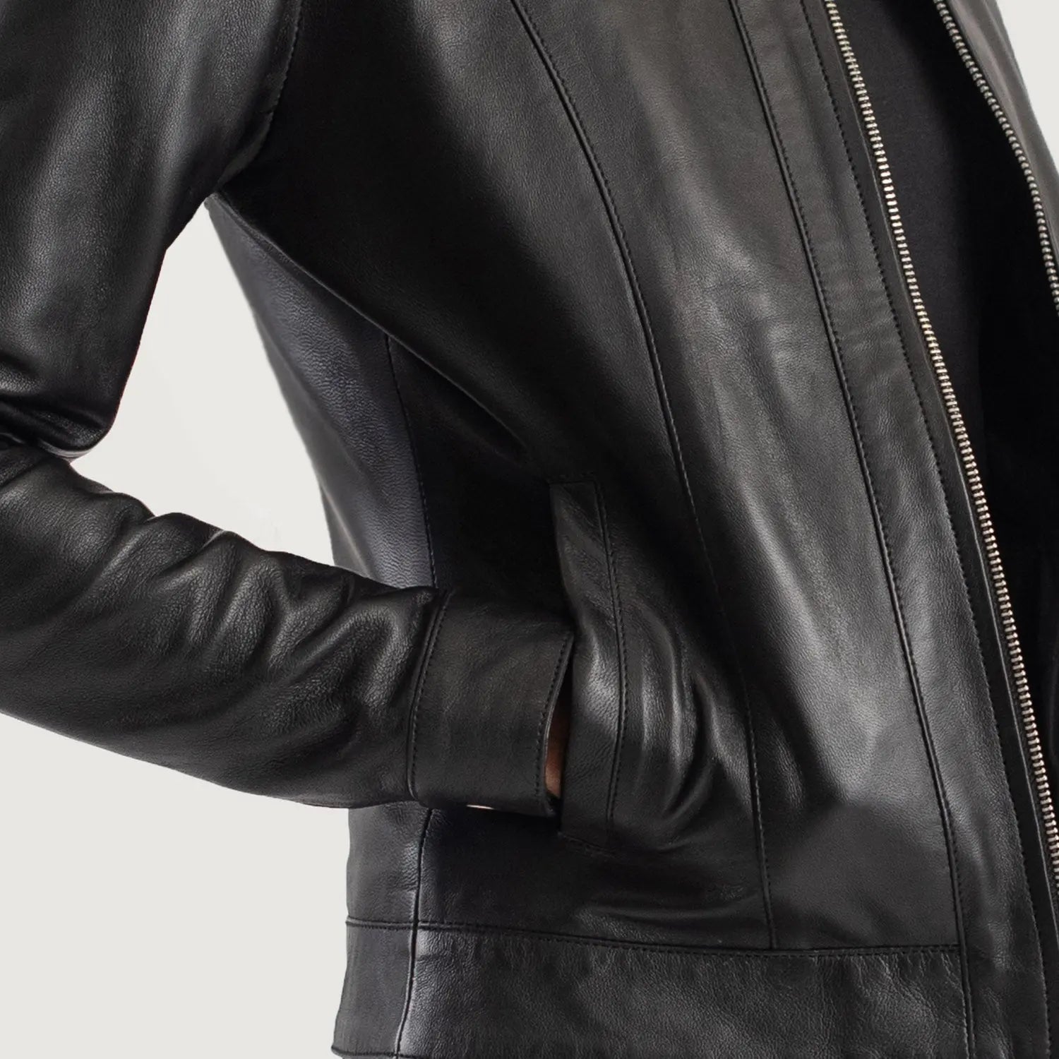 Women black classic collar leather jacket