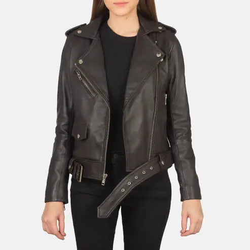 Women Brown Biker Leather Jacket